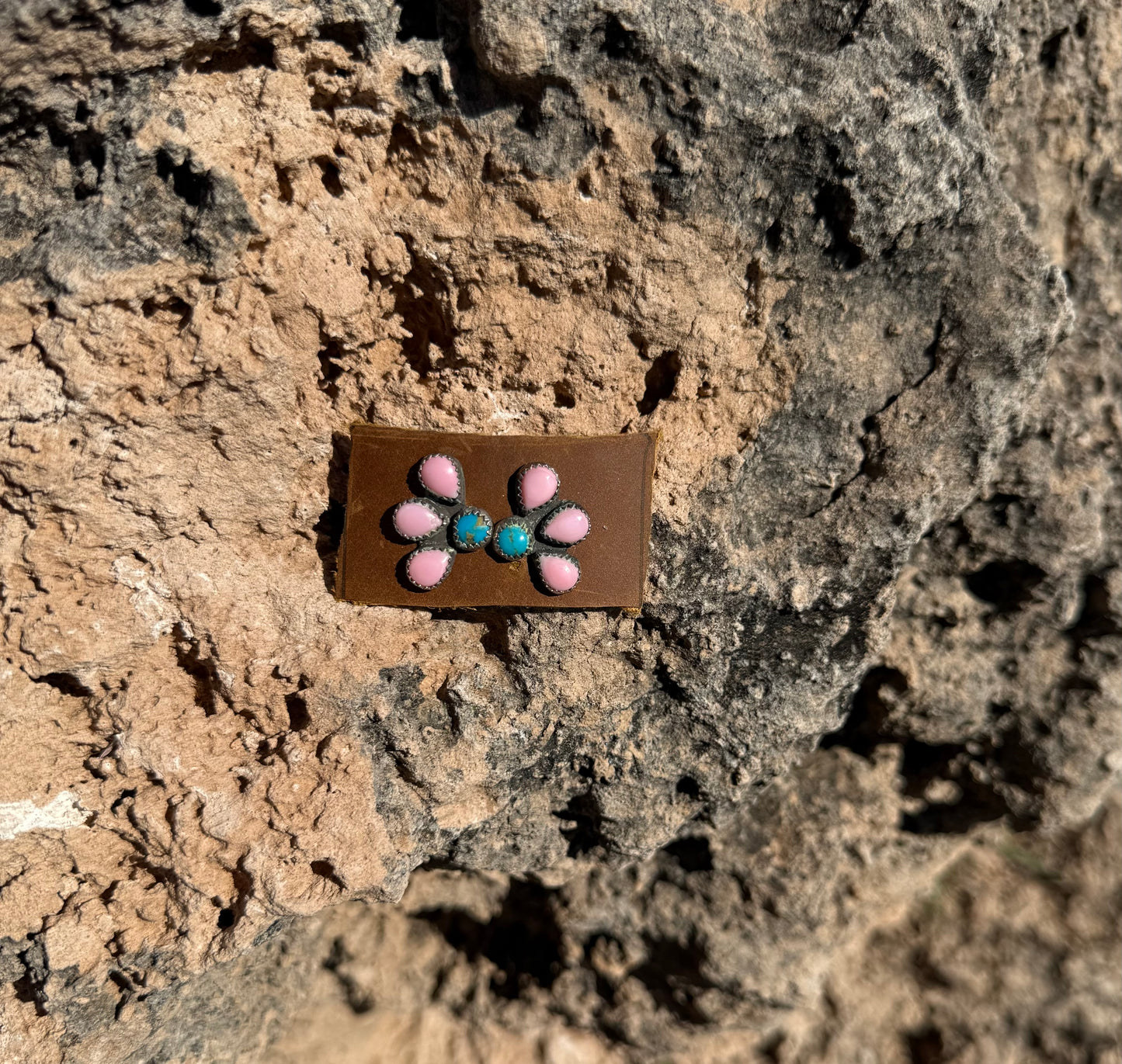 Pink Conch + Kingman Turquoise Studs