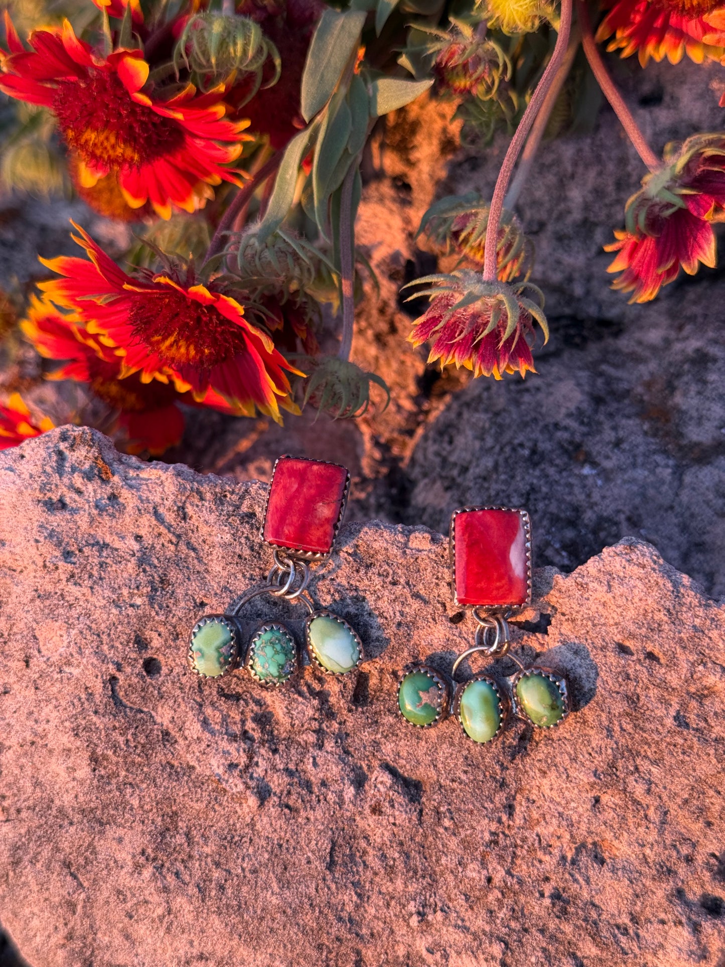 Red Spiny Oyster + Sonoran Gold Earrings