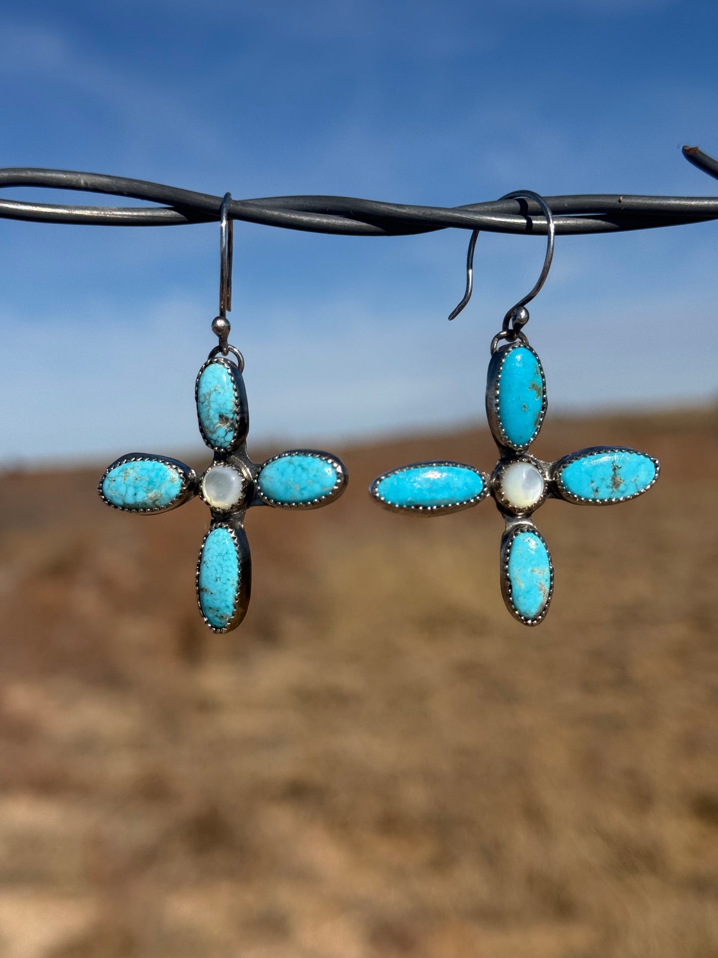 Turquoise + Mother of Pearl Dangling Earrings