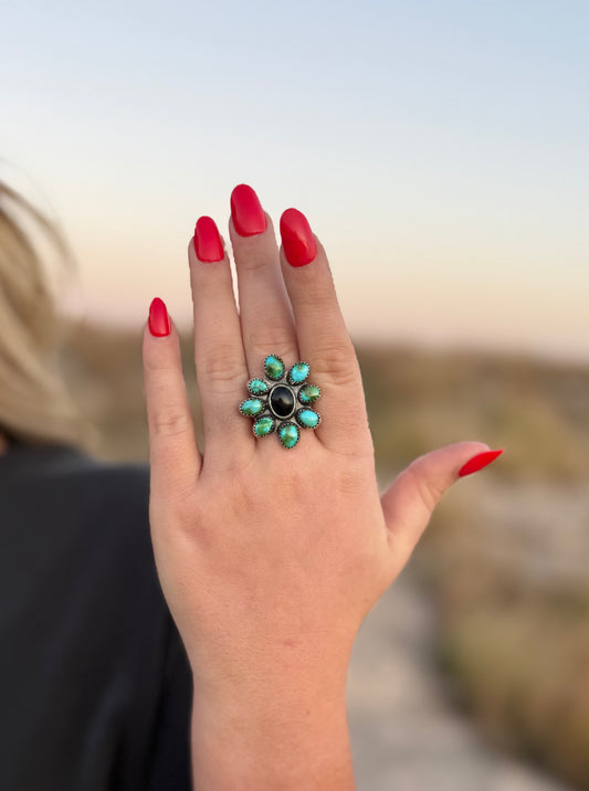 Sonoran Gold + Black Onyx Cluster Ring Size 8.5
