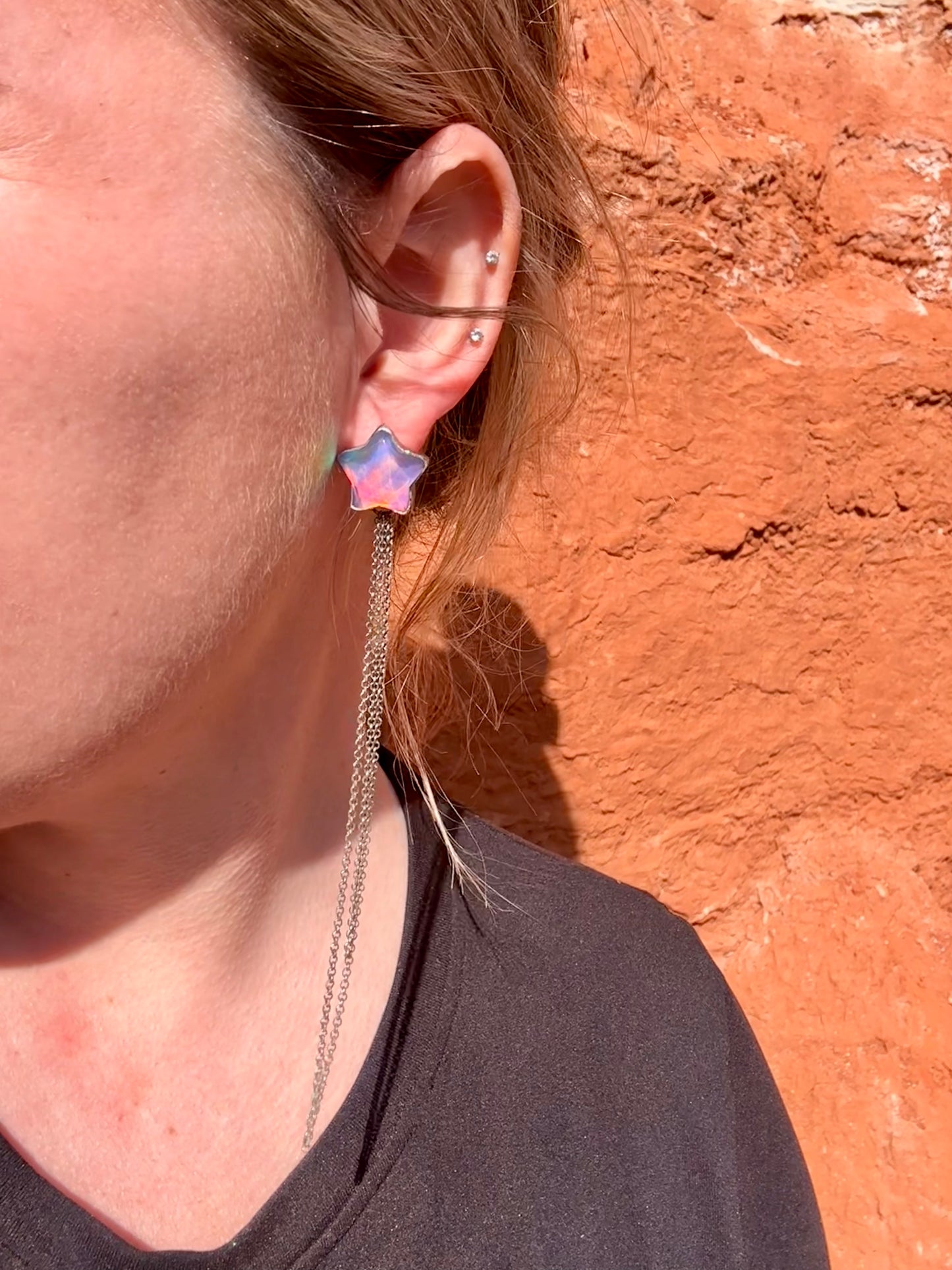 Fancy Aurora Opal Star Stud