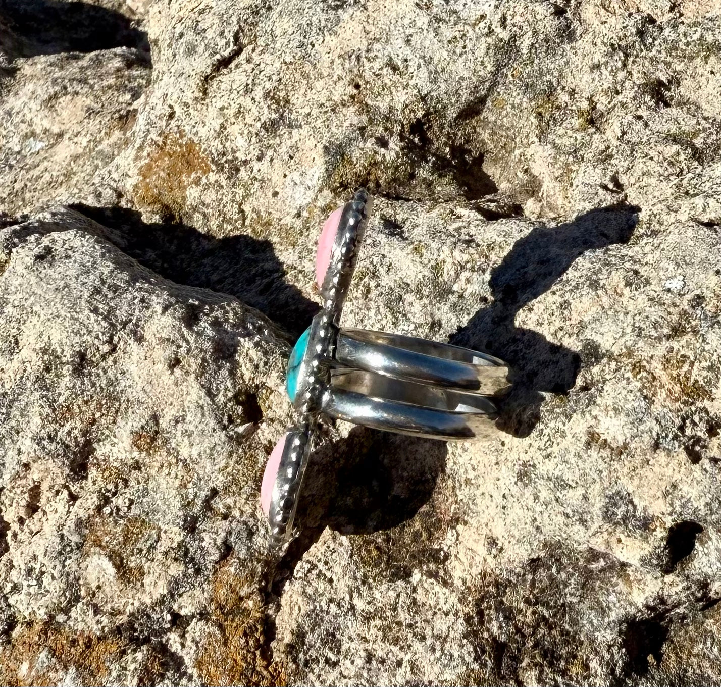 Pink Conch + Turquoise Ring Size 8